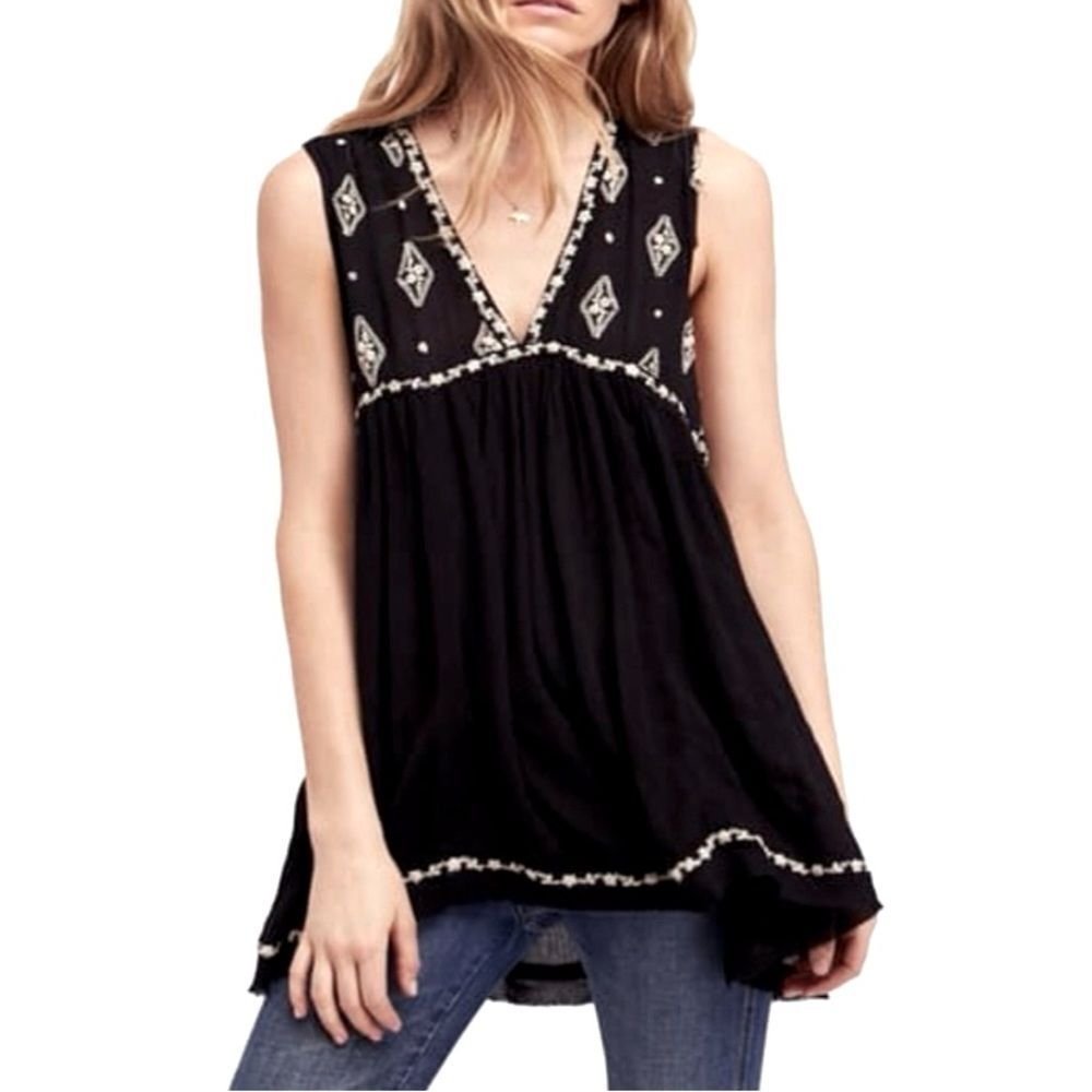 Free People Boho Embroidered Tunic Top